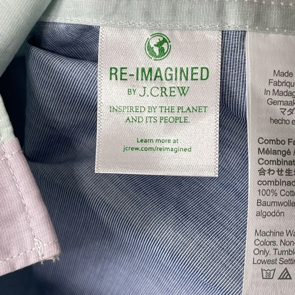 J Crew Shirt Mens 2XLT Button Down Pastel Colorblock‎ Long Sleeve Poplin Easter